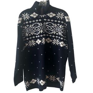 Lauren Ralph Lauren Women's Navy/White‎ Snowflake Quarter Zip Fleece in Size M